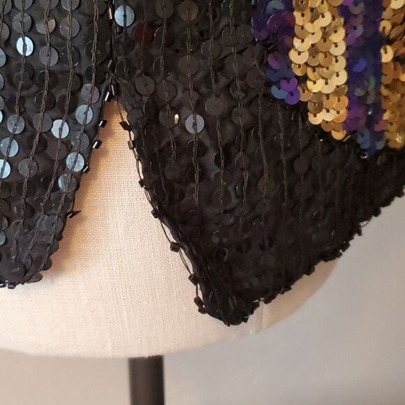 Vintage 90s Sequin black and gold Purple top  Medium - Picture 6 of 8